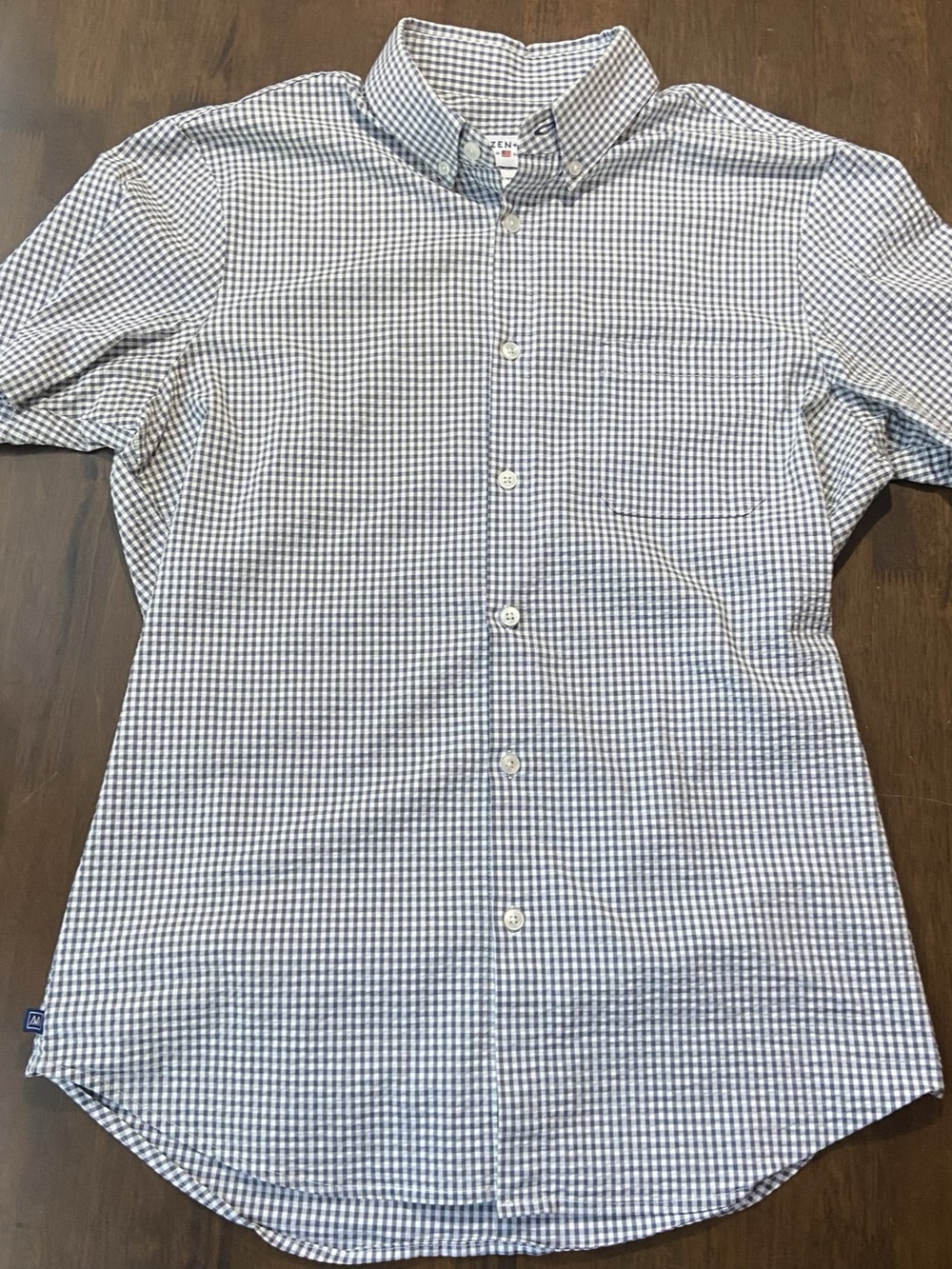 MIZZEN+MAIN Short Sleeve Button Down Shirt Mens L Trim Fit Gray Gingham Check